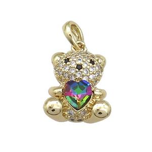 Copper Bear Pendant Pave Zircon Crystal Glass Gold Plated, approx 12-14mm [FN37978]
