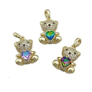 Copper Bear Pendant Pave Zircon Crystal Glass Gold Plated Mixed, approx 12-14mm [FN37979]