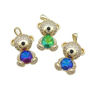 Copper Mouse Pendant Pave Zircon Crystal Glass Gold Plated Mixed, approx 16-22mm [FN37997]