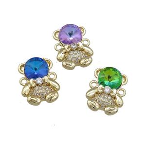 Copper Bear Connector Pave Zircon Crystal Glass Gold Plated Mixed, approx 12-16.5mm [FN38006]