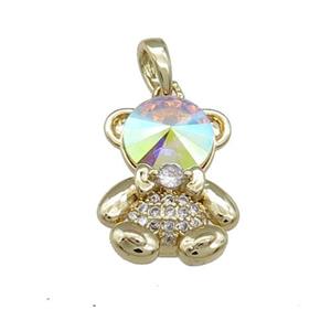 Copper Bear Pendant Pave Zircon Crystal Glass Gold Plated, approx 12-16.5mm [FN38008]