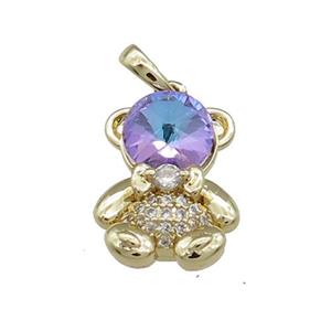 Copper Bear Pendant Pave Zircon Crystal Glass Gold Plated, approx 12-16.5mm [FN38009]