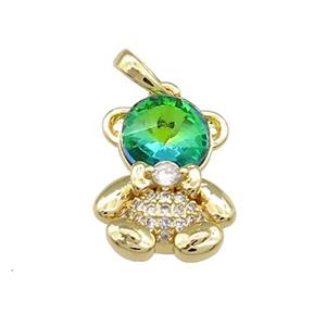 Copper Bear Pendant Pave Zircon Crystal Glass Gold Plated, approx 12-16.5mm [FN38011]