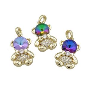 Copper Bear Pendant Pave Zircon Crystal Glass Gold Plated Mixed, approx 12-16.5mm [FN38015]
