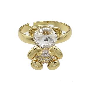 Copper Bear Rings Pave Zircon Crystal Glass Adjustable Gold Plated, approx 12-16.5mm, 18mm dia [FN38016]