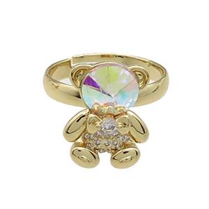 Copper Bear Rings Pave Zircon Crystal Glass Adjustable Gold Plated, approx 12-16.5mm, 18mm dia [FN38018]