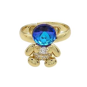 Copper Bear Rings Pave Zircon Crystal Glass Adjustable Gold Plated, approx 12-16.5mm, 18mm dia [FN38019]