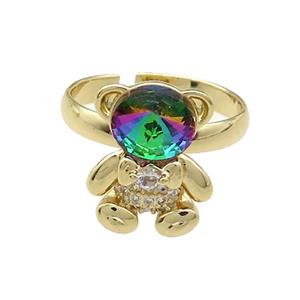 Copper Bear Rings Pave Zircon Crystal Glass Adjustable Gold Plated, approx 12-16.5mm, 18mm dia [FN38020]