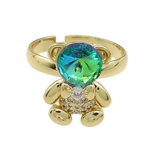 Copper Bear Rings Pave Zircon Crystal Glass Adjustable Gold Plated, approx 12-16.5mm, 18mm dia [FN38022]