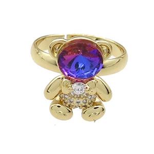 Copper Bear Rings Pave Zircon Crystal Glass Adjustable Gold Plated, approx 12-16.5mm, 18mm dia [FN38023]