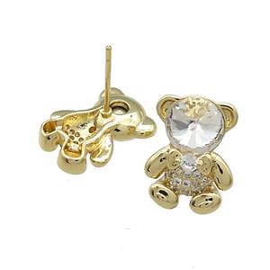 Copper Bear Stud Earrings Pave Zircon Crystal Glass Gold Plated, approx 12-16.5mm [FN38025]