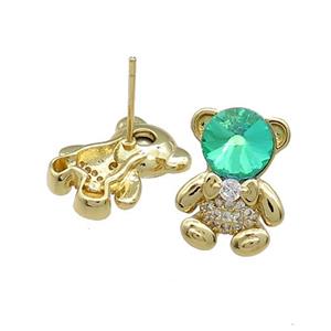 Copper Bear Stud Earrings Pave Zircon Crystal Glass Gold Plated, approx 12-16.5mm [FN38029]