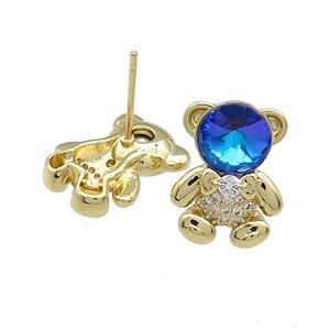 Copper Bear Stud Earrings Pave Zircon Crystal Glass Gold Plated, approx 12-16.5mm [FN38030]