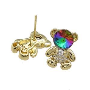 Copper Bear Stud Earrings Pave Zircon Crystal Glass Gold Plated, approx 12-16.5mm [FN38031]