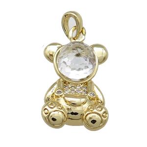 Copper Bear Pendant Pave Zircon Crystal Glass Gold Plated, approx 13.5-20mm [FN38033]