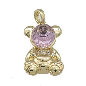 Copper Bear Pendant Pave Zircon Crystal Glass Gold Plated, approx 13.5-20mm [FN38034]