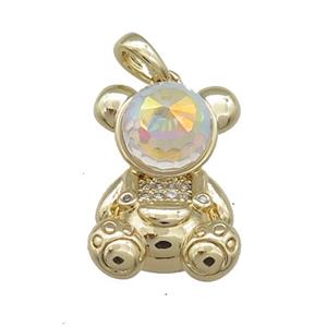 Copper Bear Pendant Pave Zircon Crystal Glass Gold Plated, approx 13.5-20mm [FN38035]