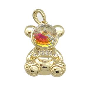 Copper Bear Pendant Pave Zircon Crystal Glass Gold Plated, approx 13.5-20mm [FN38036]