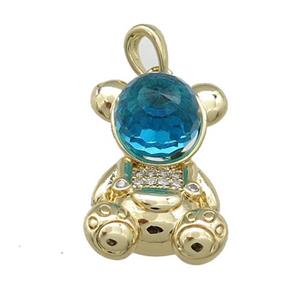 Copper Bear Pendant Pave Zircon Crystal Glass Gold Plated, approx 13.5-20mm [FN38037]