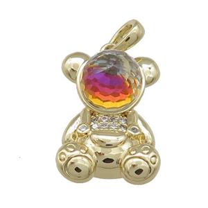Copper Bear Pendant Pave Zircon Crystal Glass Gold Plated, approx 13.5-20mm [FN38038]