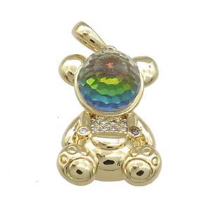 Copper Bear Pendant Pave Zircon Crystal Glass Gold Plated, approx 13.5-20mm [FN38039]