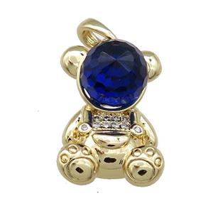 Copper Bear Pendant Pave Zircon Crystal Glass Gold Plated, approx 13.5-20mm [FN38040]