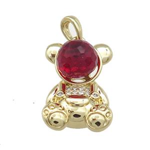Copper Bear Pendant Pave Zircon Crystal Glass Gold Plated, approx 13.5-20mm [FN38042]