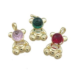 Copper Bear Pendant Pave Zircon Crystal Glass Gold Plated Mixed, approx 13.5-20mm [FN38043]