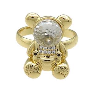 Copper Bear Rings Pave Zircon Crystal Glass Adjustable Gold Plated, approx 13.5-20mm, 18mm dia [FN38055]