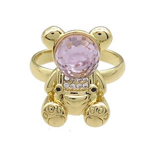 Copper Bear Rings Pave Zircon Crystal Glass Adjustable Gold Plated, approx 13.5-20mm, 18mm dia [FN38056]