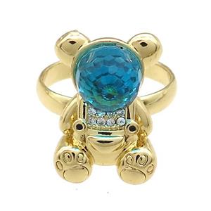 Copper Bear Rings Pave Zircon Crystal Glass Adjustable Gold Plated, approx 13.5-20mm, 18mm dia [FN38061]