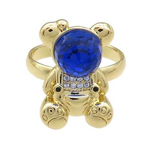 Copper Bear Rings Pave Zircon Crystal Glass Adjustable Gold Plated, approx 13.5-20mm, 18mm dia [FN38062]