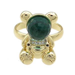 Copper Bear Rings Pave Zircon Crystal Glass Adjustable Gold Plated, approx 13.5-20mm, 18mm dia [FN38063]