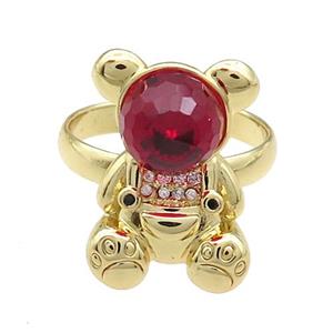 Copper Bear Rings Pave Zircon Crystal Glass Adjustable Gold Plated, approx 13.5-20mm, 18mm dia [FN38064]