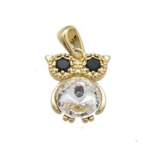 Copper Owl Pendant Pave Zircon Crystal Glass Gold Plated, approx 10-14mm [FN38111]