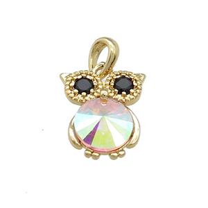 Copper Owl Pendant Pave Zircon Crystal Glass Gold Plated, approx 10-14mm [FN38112]