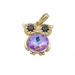 Copper Owl Pendant Pave Zircon Crystal Glass Gold Plated, approx 10-14mm [FN38113]