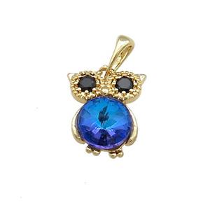 Copper Owl Pendant Pave Zircon Crystal Glass Gold Plated, approx 10-14mm [FN38116]