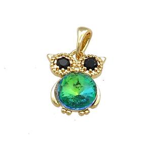 Copper Owl Pendant Pave Zircon Crystal Glass Gold Plated, approx 10-14mm [FN38117]