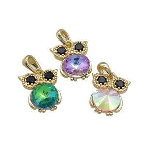 Copper Owl Pendant Pave Zircon Crystal Glass Birds Gold Plated Mixed, approx 10-14mm [FN38119]