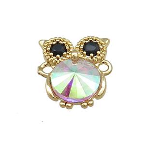 Copper Owl Connector Pave Crystal Glass Zircon Gold Plated, approx 10-14mm [FN38121]