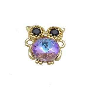 Copper Owl Connector Pave Crystal Glass Zircon Gold Plated, approx 10-14mm [FN38123]