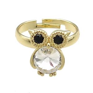 Copper Owl Rings Pave Crystal Glass Zircon Adjustable Gold Plated, approx 10-14mm, 18mm dia [FN38129]