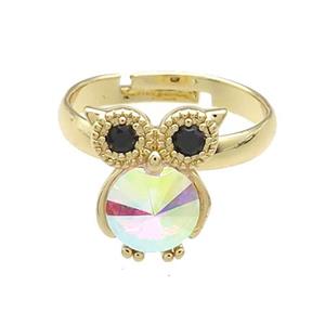 Copper Owl Rings Pave Crystal Glass Zircon Adjustable Gold Plated, approx 10-14mm, 18mm dia [FN38130]