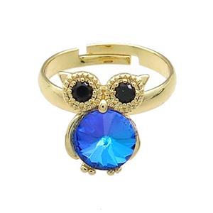 Copper Owl Rings Pave Crystal Glass Zircon Adjustable Gold Plated, approx 10-14mm, 18mm dia [FN38131]