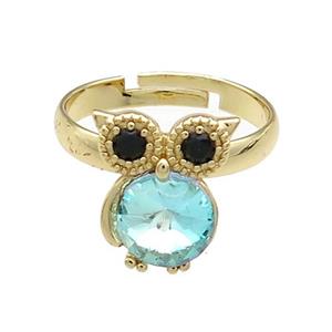 Copper Owl Rings Pave Crystal Glass Zircon Adjustable Gold Plated, approx 10-14mm, 18mm dia [FN38133]