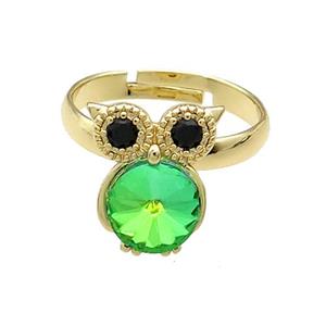 Copper Owl Rings Pave Crystal Glass Zircon Adjustable Gold Plated, approx 10-14mm, 18mm dia [FN38134]