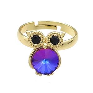 Copper Owl Rings Pave Crystal Glass Zircon Adjustable Gold Plated, approx 10-14mm, 18mm dia [FN38135]