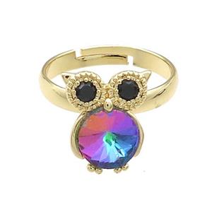 Copper Owl Rings Pave Crystal Glass Zircon Adjustable Gold Plated, approx 10-14mm, 18mm dia [FN38136]