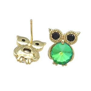 Copper Owl Stud Earrings Pave Crystal Glass Zircon Gold Plated, approx 10-14mm [FN38139]